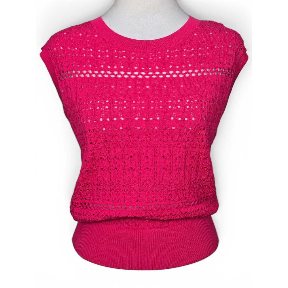 Express Women Hot Pink Pointelle Knit Sleeveless Sweater‎ Top Crew Neck XS